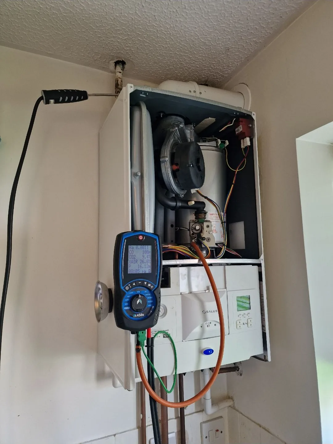 Boiler opened during an annual service with combustion readings taken on a digital analyser